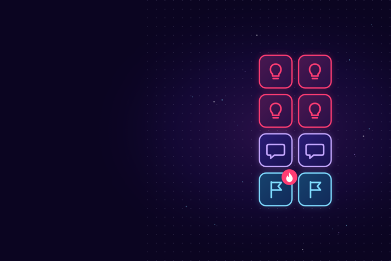 Eight tiles stacked in four rows: four lightbulb tiles, two meeting tiles, and two roadmap flag tiles, with a flame on the first flag tile