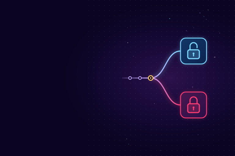 A line forks into two paths. One path ends at an open padlock and the other ends at a closed padlock.