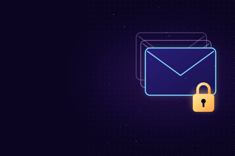 An envelope with a golden padlock in front of two fainter envelopes